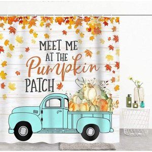 Fall Shower Curtain Vintage Blue Truck Pumpkin  Autumn Maple